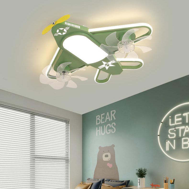 Contemporary Airplane Iron Acrylic LED Flush Mount Fan Light