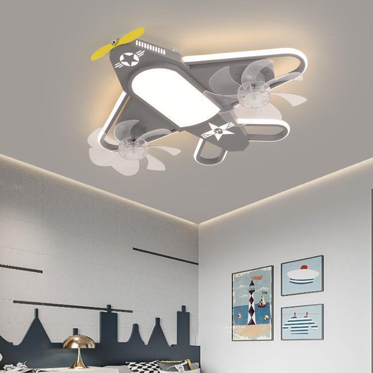 Contemporary Airplane Iron Acrylic LED Flush Mount Fan Light