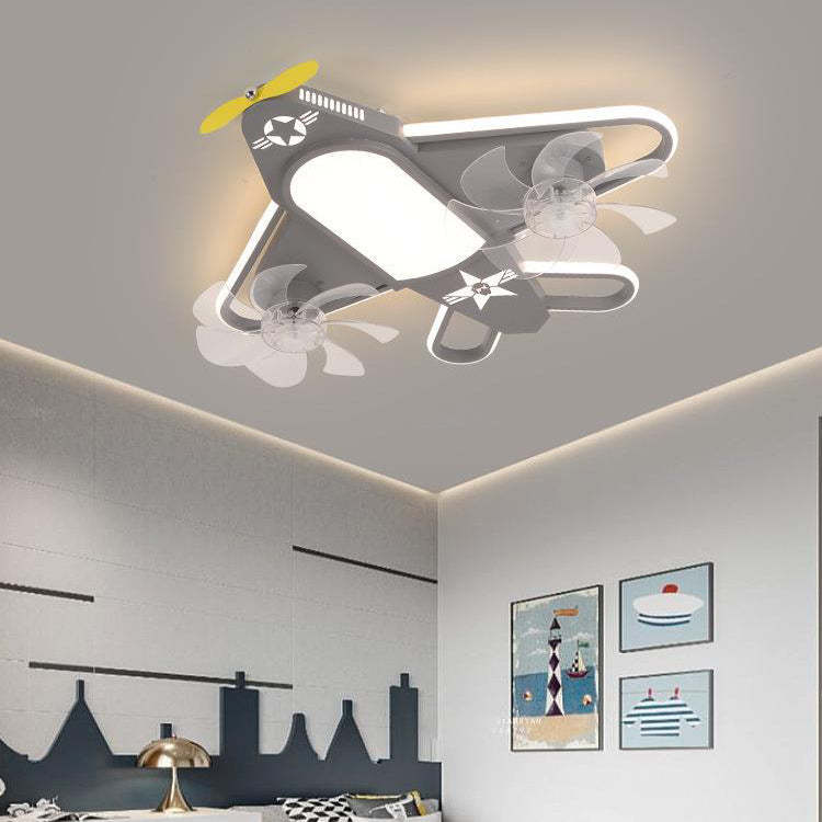 Contemporary Airplane Iron Acrylic LED Flush Mount Fan Light