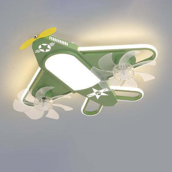 Contemporary Airplane Iron Acrylic LED Flush Mount Fan Light