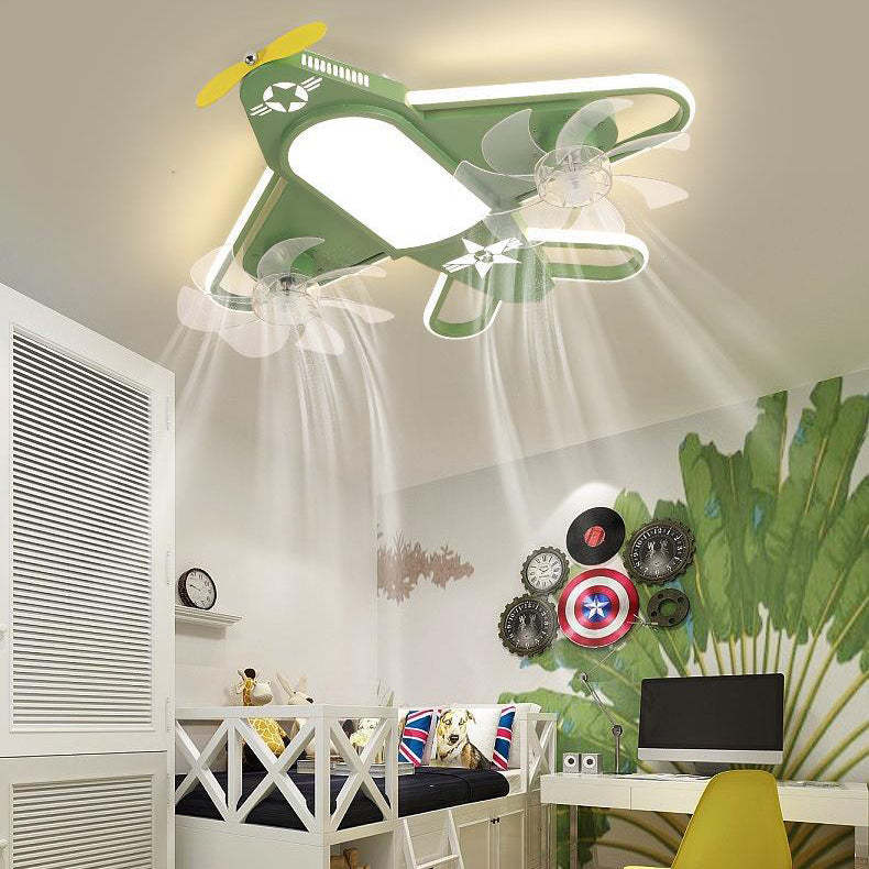 Contemporary Airplane Iron Acrylic LED Flush Mount Fan Light