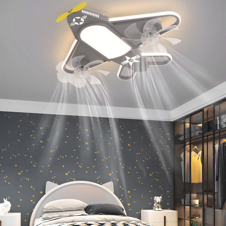 Contemporary Airplane Iron Acrylic LED Flush Mount Fan Light