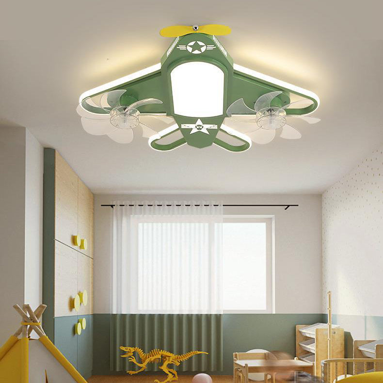Contemporary Airplane Iron Acrylic LED Flush Mount Fan Light