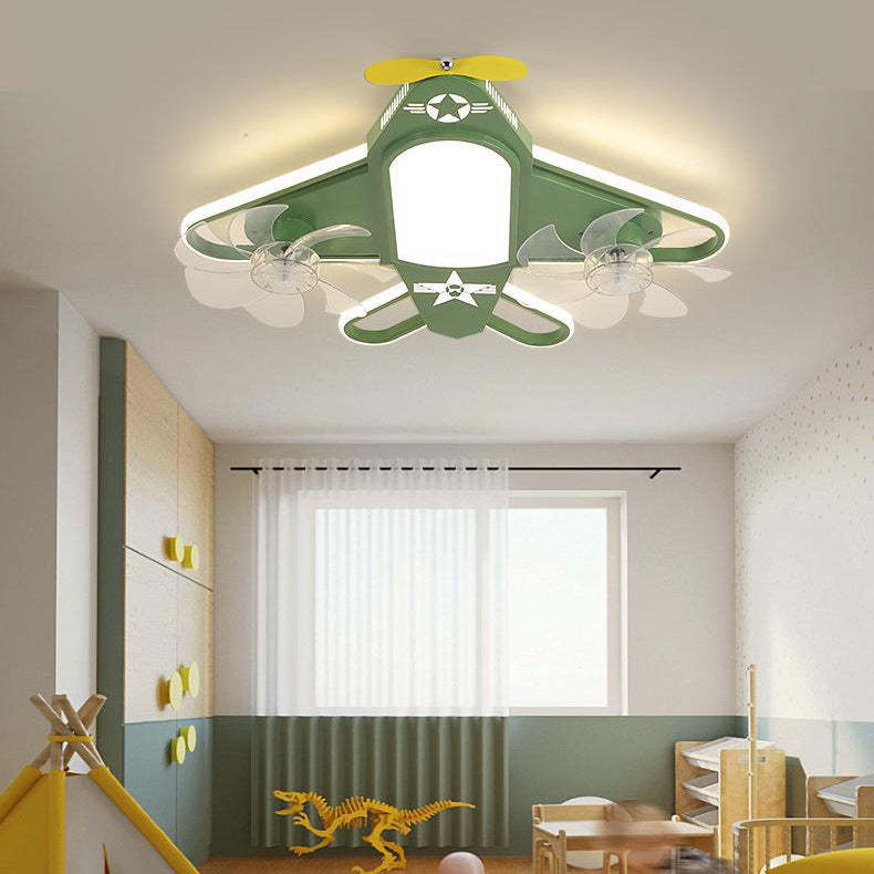 Contemporary Airplane Iron Acrylic LED Flush Mount Fan Light