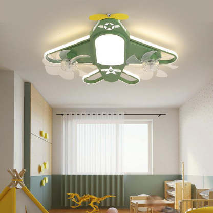 Contemporary Airplane Iron Acrylic LED Flush Mount Fan Light