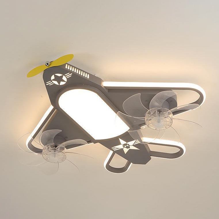 Contemporary Airplane Iron Acrylic LED Flush Mount Fan Light