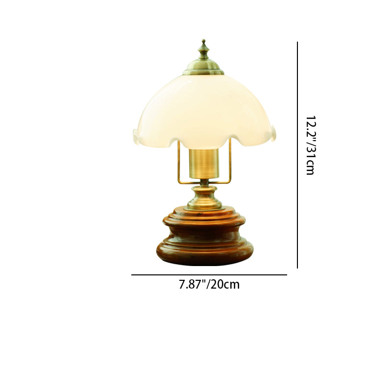French Flower Glass Iron Solid Wood LED Table Lamp