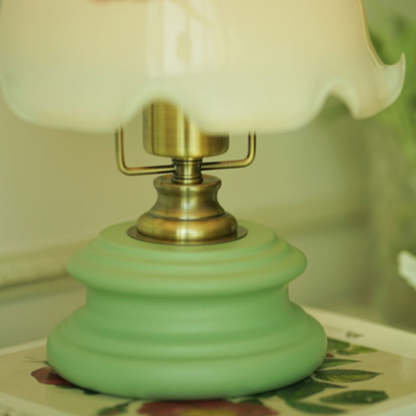 French Flower Glass Iron Solid Wood LED Table Lamp