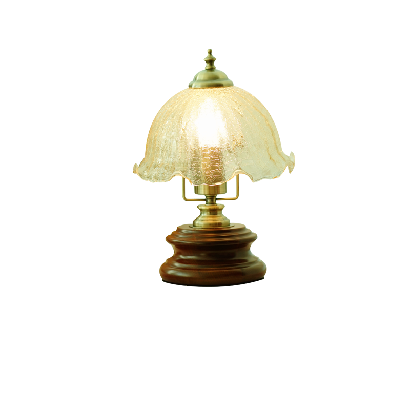 French Flower Glass Iron Solid Wood LED Table Lamp