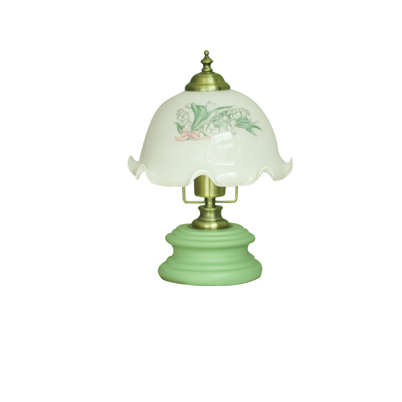 French Flower Glass Iron Solid Wood LED Table Lamp
