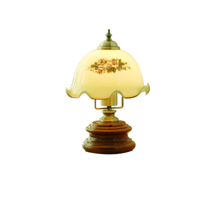 French Flower Glass Iron Solid Wood LED Table Lamp