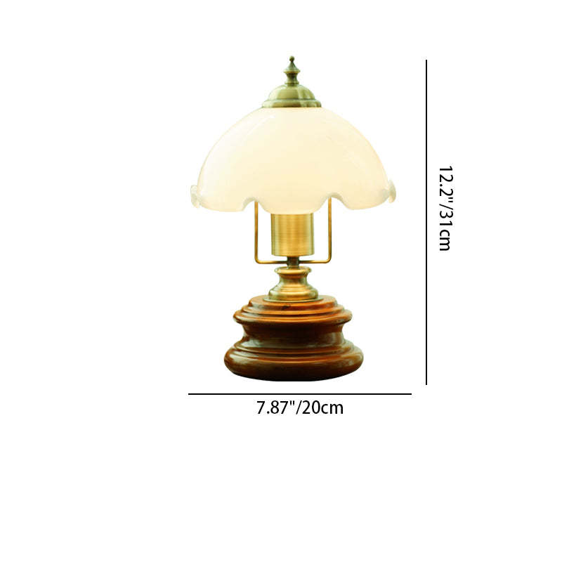 French Flower Glass Iron Solid Wood LED Table Lamp
