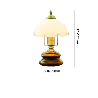 French Flower Glass Iron Solid Wood LED Table Lamp