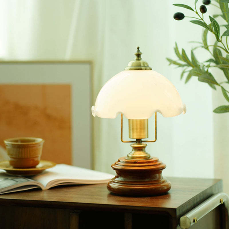 French Flower Glass Iron Solid Wood LED Table Lamp