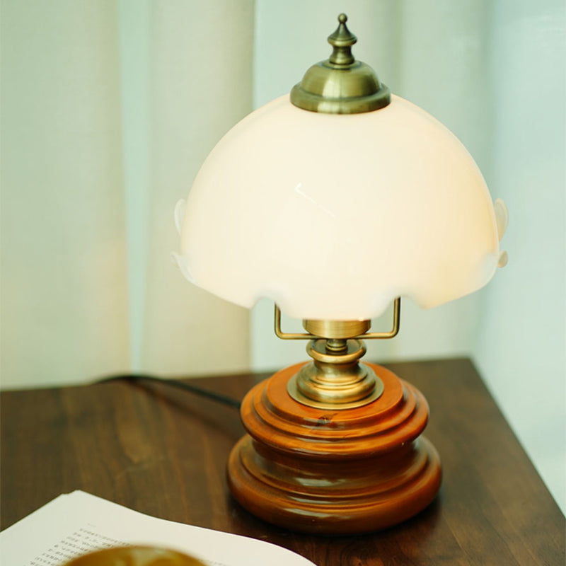 French Flower Glass Iron Solid Wood LED Table Lamp