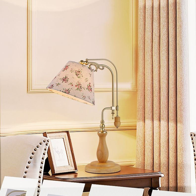 Traditional Rustic Wood Metal Fabric Table Lamp