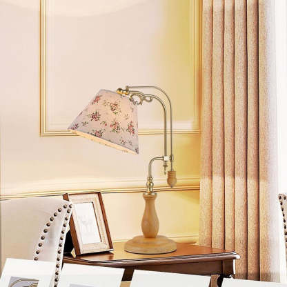 Traditional Rustic Wood Metal Fabric Table Lamp