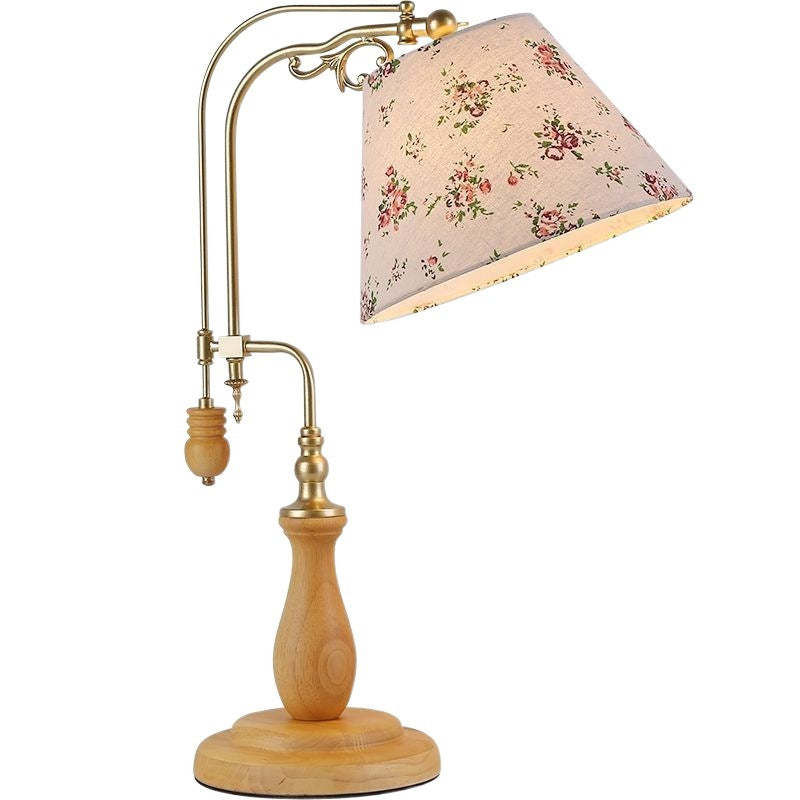 Traditional Rustic Wood Metal Fabric Table Lamp