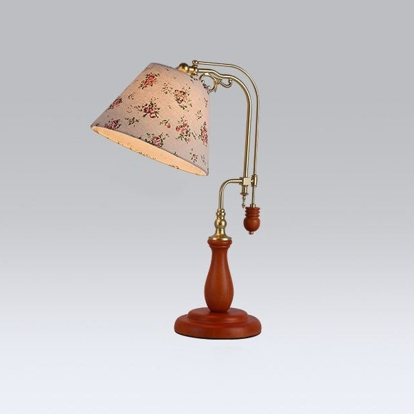 Traditional Rustic Wood Metal Fabric Table Lamp