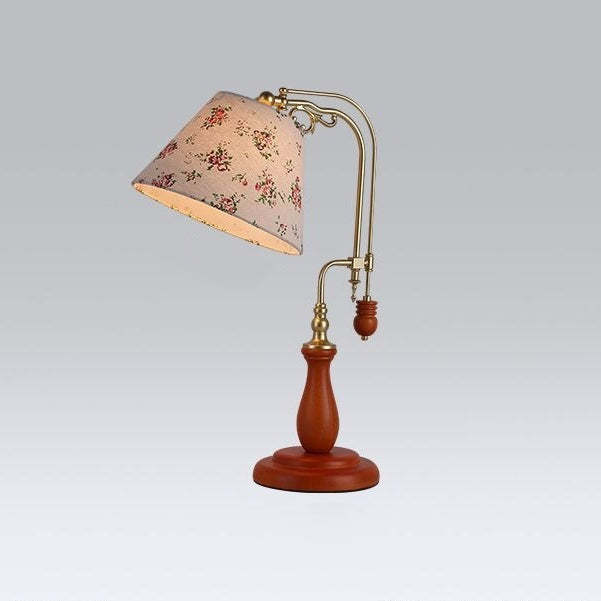 Traditional Rustic Wood Metal Fabric Table Lamp