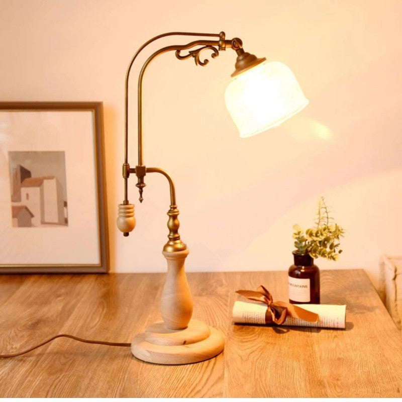 Traditional Rustic Wood Metal Fabric Table Lamp