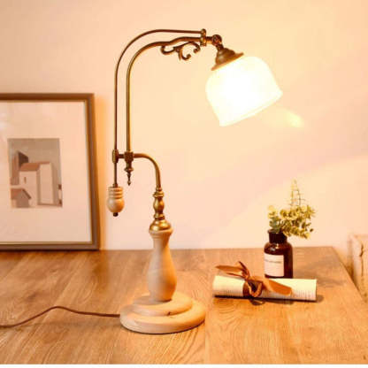 Traditional Rustic Wood Metal Fabric Table Lamp