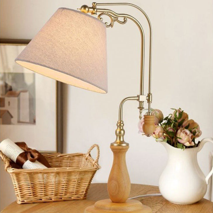 Traditional Rustic Wood Metal Fabric Table Lamp