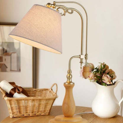 Traditional Rustic Wood Metal Fabric Table Lamp