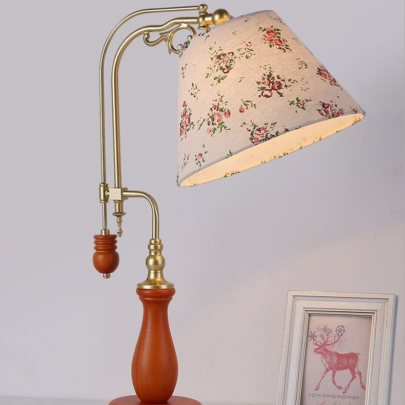 Traditional Rustic Wood Metal Fabric Table Lamp