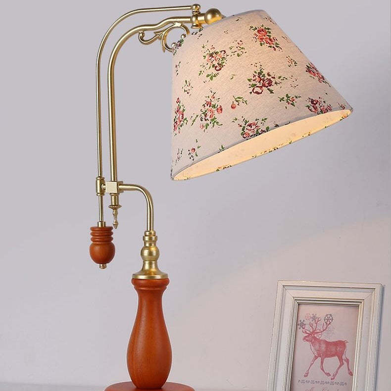 Traditional Rustic Wood Metal Fabric Table Lamp