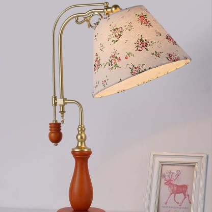 Traditional Rustic Wood Metal Fabric Table Lamp