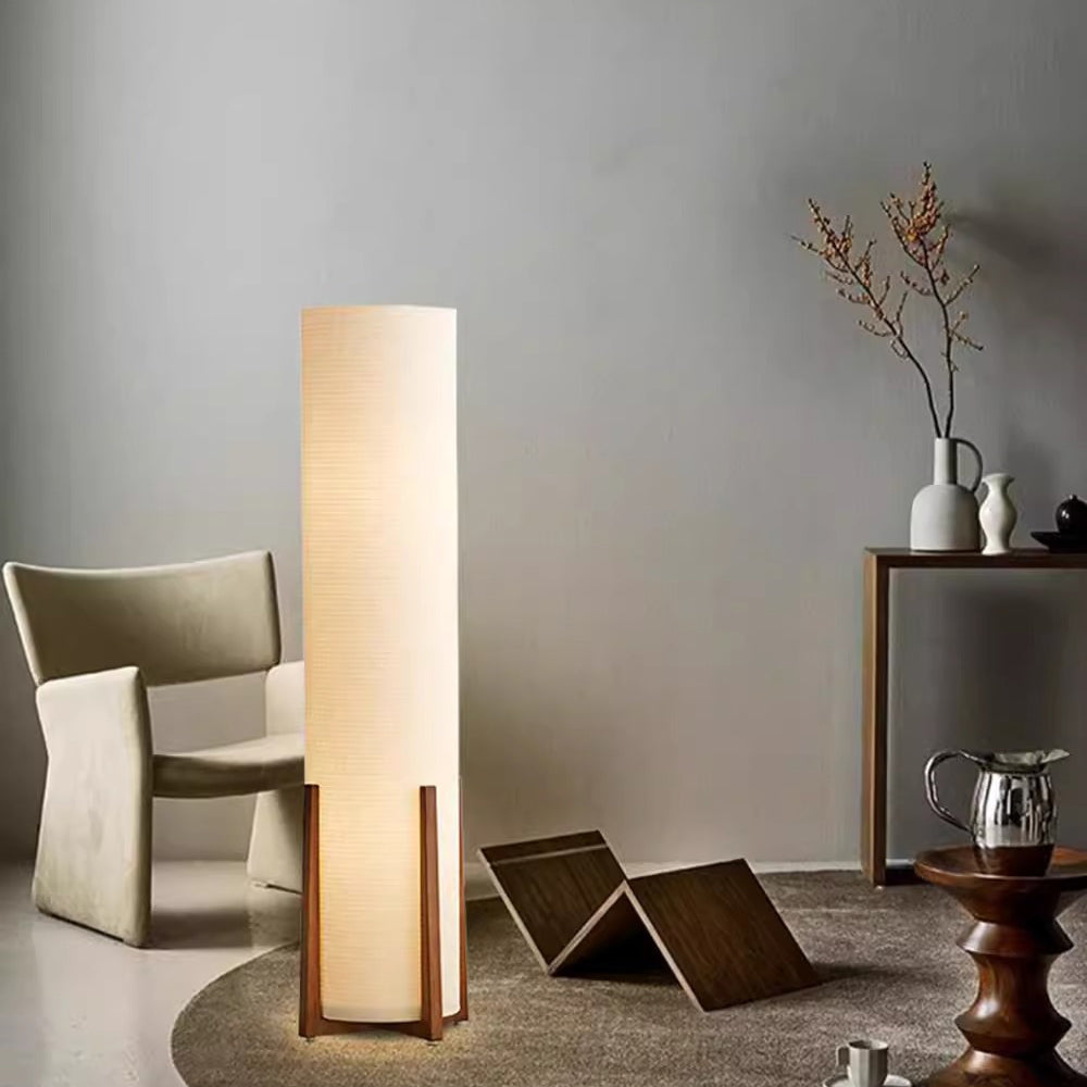 Japanese Cylinder Fabric Wood Floor Lamp