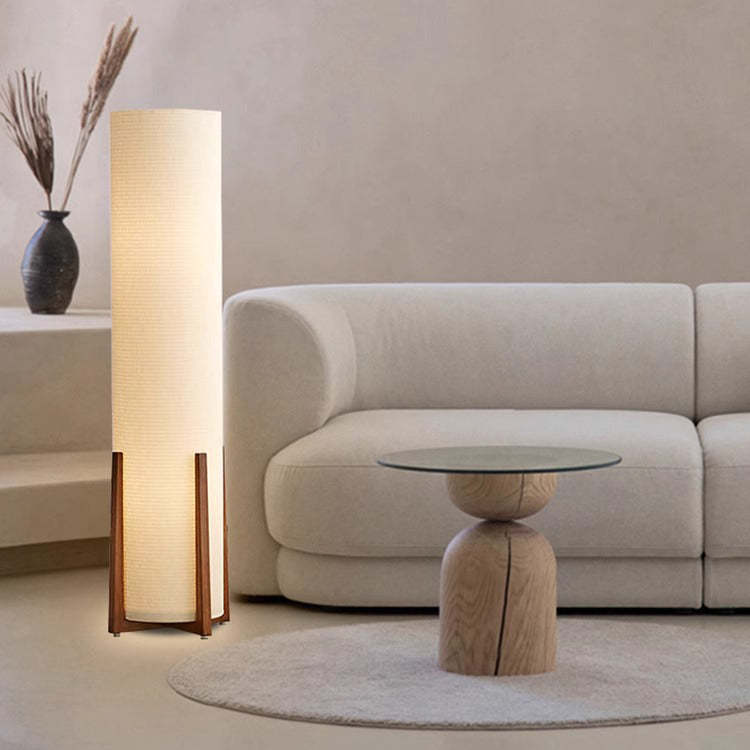 Japanese Cylinder Fabric Wood Floor Lamp