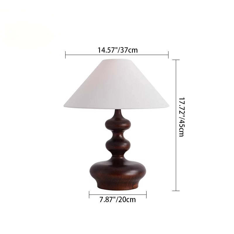 Vintage Cone Ash Wood Fabric Table Lamp