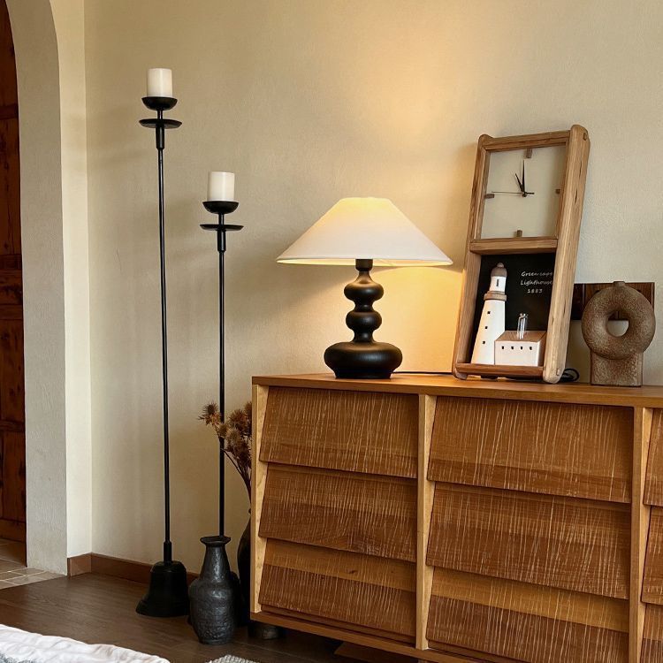 Vintage Cone Ash Wood Fabric Table Lamp