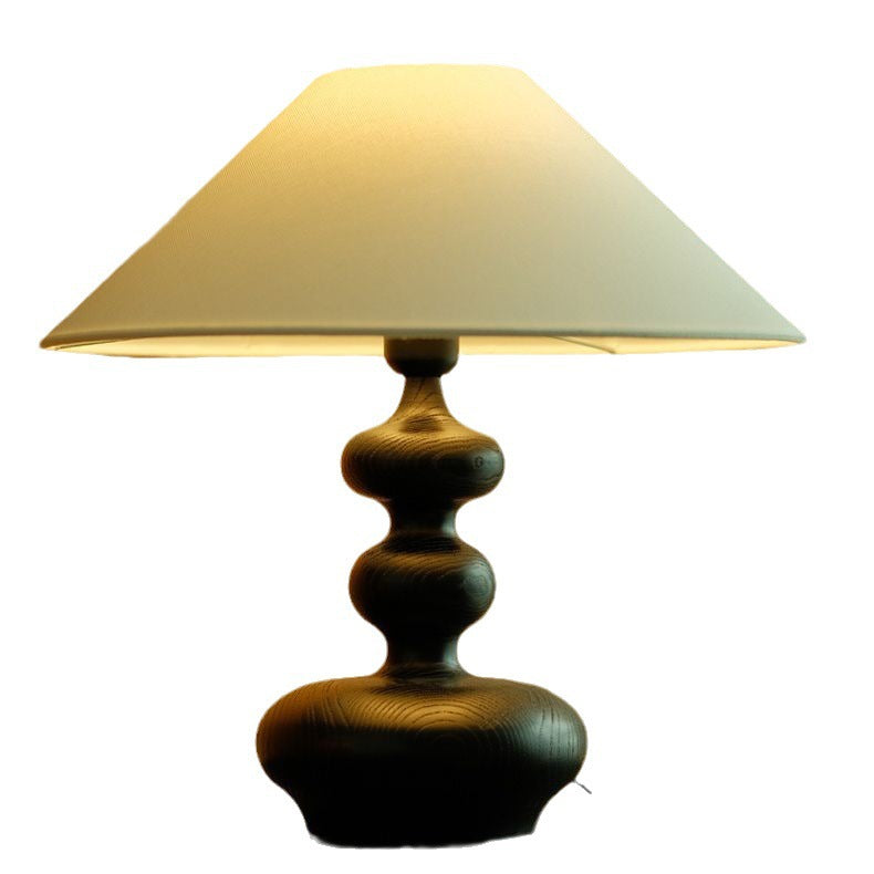 Vintage Cone Ash Wood Fabric Table Lamp