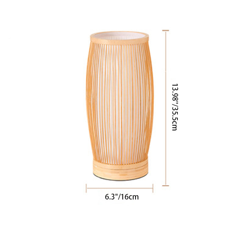 Japanese Cylinder Bamboo Wood Table Lamp