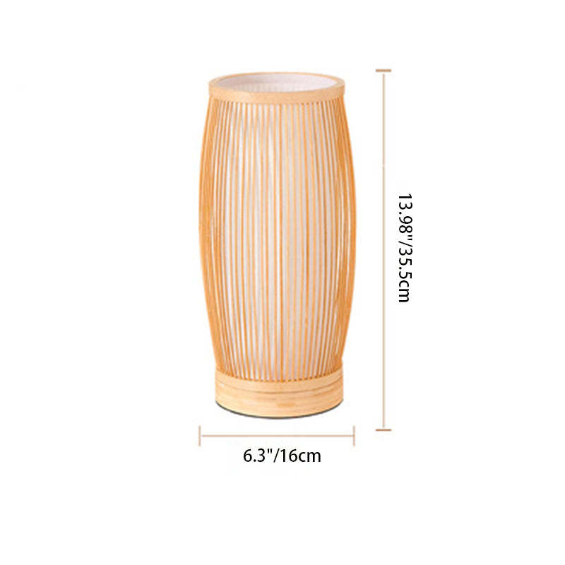 Japanese Cylinder Bamboo Wood Table Lamp