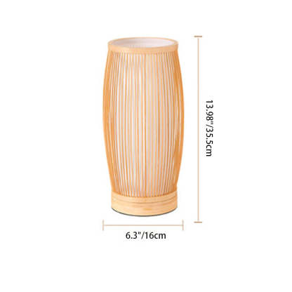 Japanese Cylinder Bamboo Wood Table Lamp