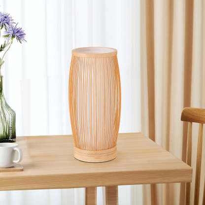 Japanese Cylinder Bamboo Wood Table Lamp