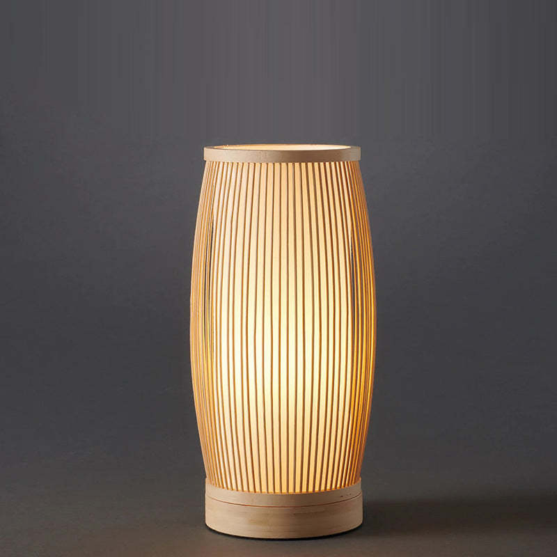 Japanese Cylinder Bamboo Wood Table Lamp
