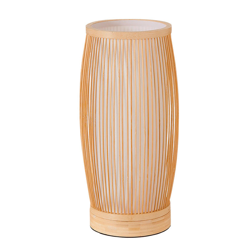 Japanese Cylinder Bamboo Wood Table Lamp