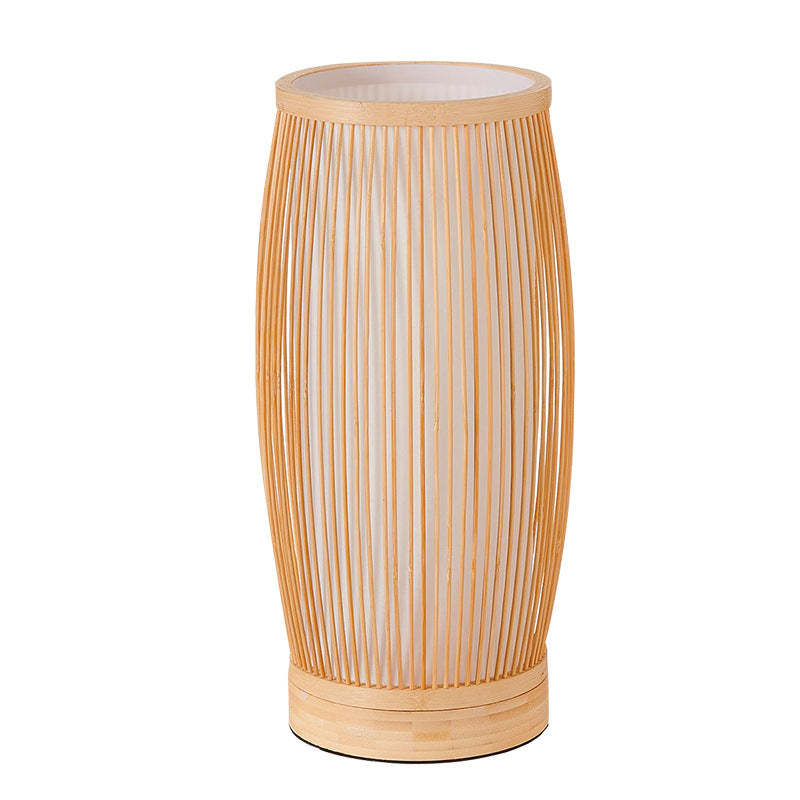 Japanese Cylinder Bamboo Wood Table Lamp