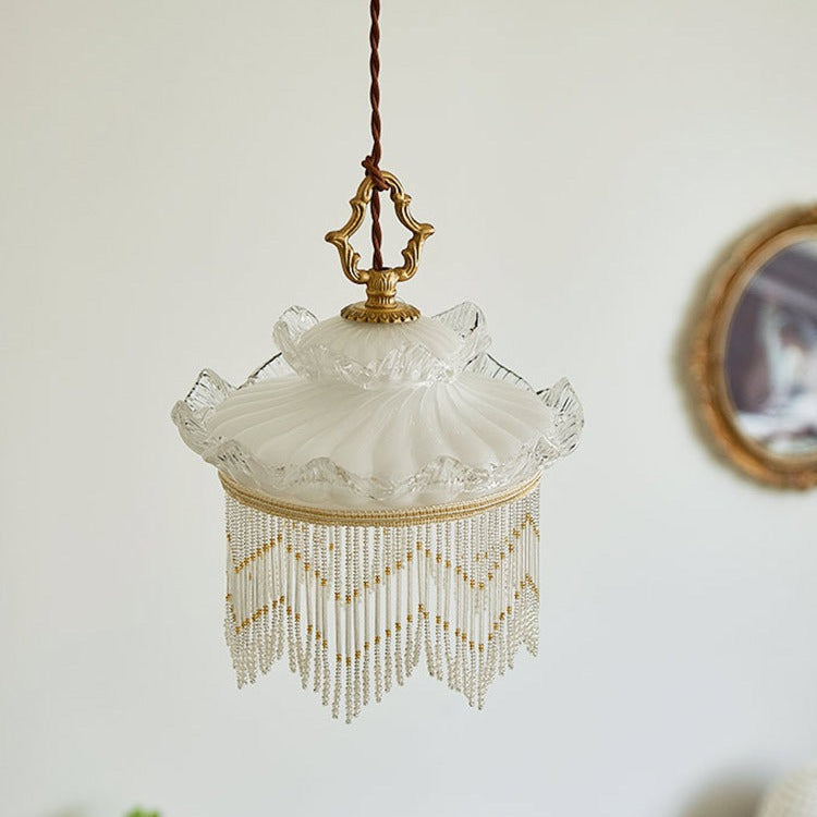 Rustic Crown Tassel Dome Glass Copper Pendant Light