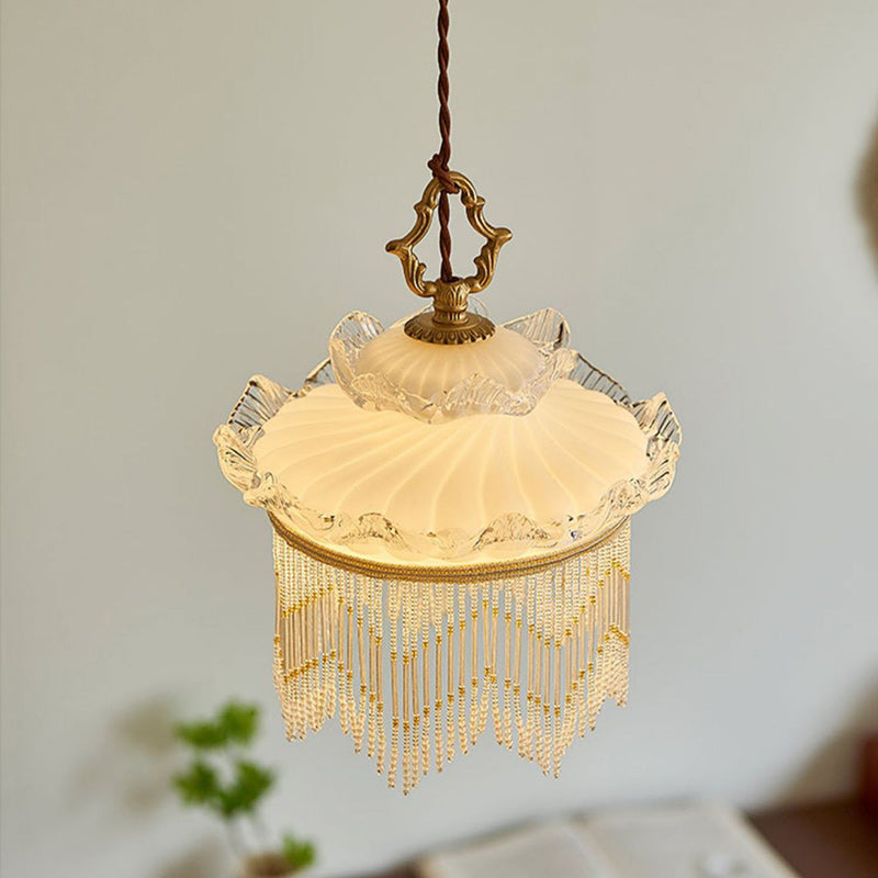 Rustic Crown Tassel Dome Glass Copper Pendant Light