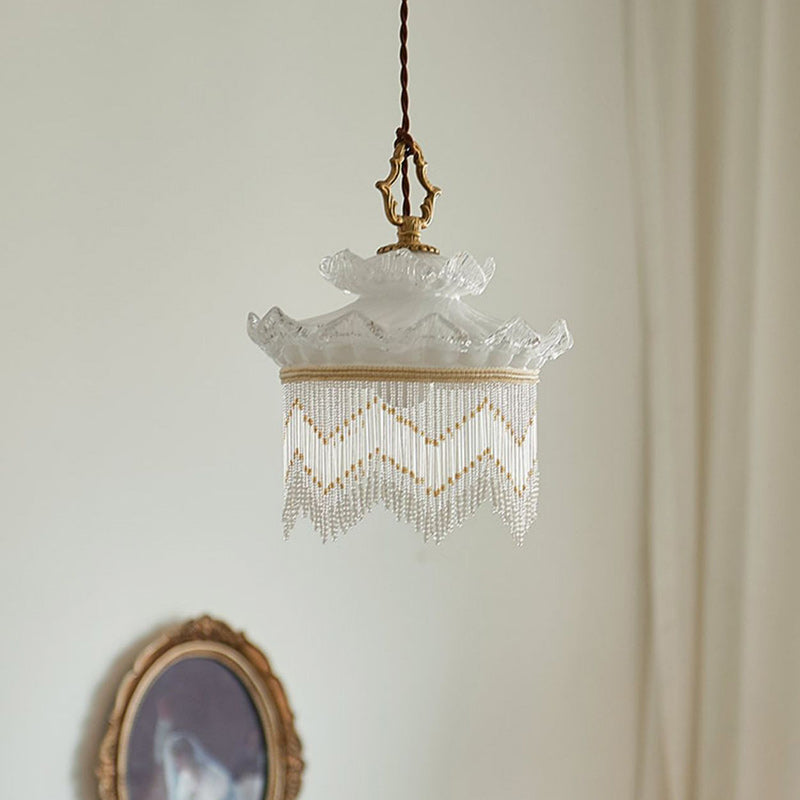 Rustic Crown Tassel Dome Glass Copper Pendant Light