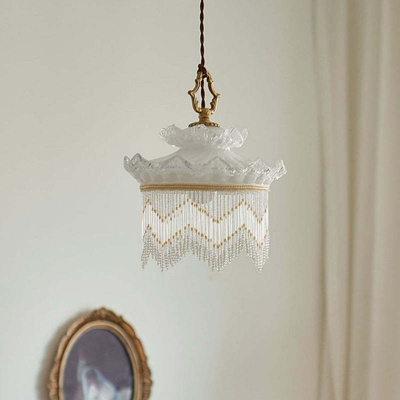 Rustic Crown Tassel Dome Glass Copper Pendant Light