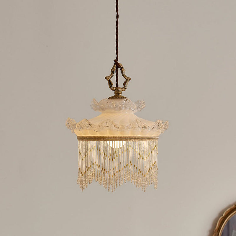 Rustic Crown Tassel Dome Glass Copper Pendant Light