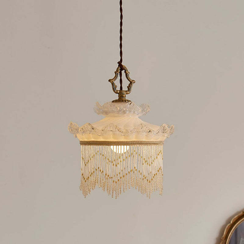 Rustic Crown Tassel Dome Glass Copper Pendant Light