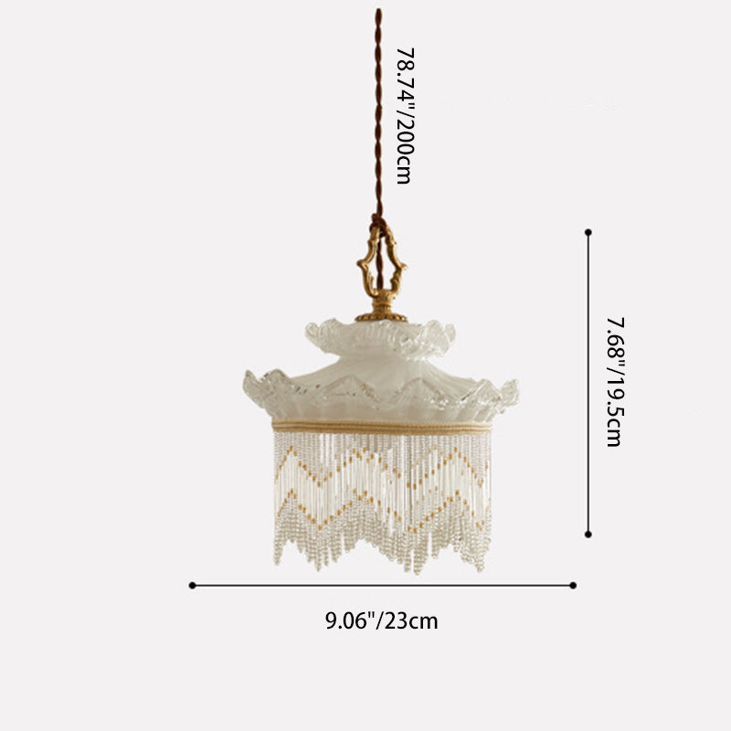 Rustic Crown Tassel Dome Glass Copper Pendant Light